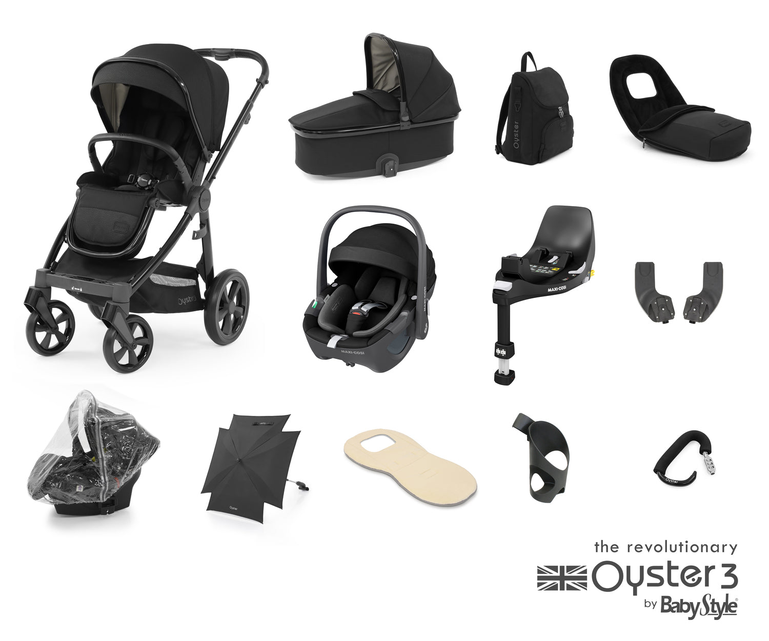 Babystyle Oyster 3 Ultimate 12 Piece Travel System Bundle With Pebble 360 - Pixel - For Your Little One