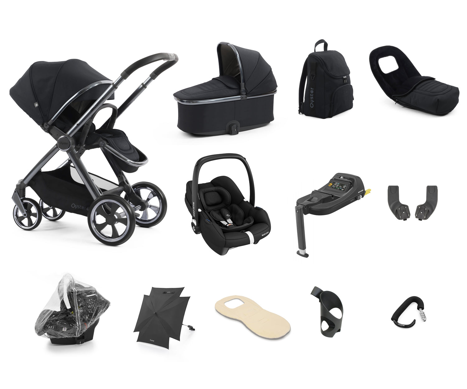 Babystyle Oyster 4 Ultimate 12 Piece Travel System Bundle - Carbonite