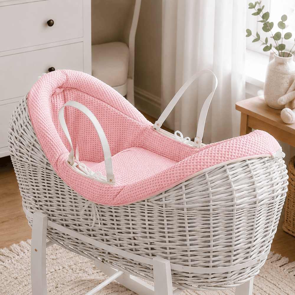Pod Pink Waffle Moses Basket Bedding Set (Basket Not Included!)