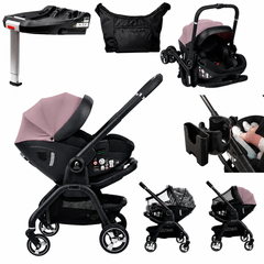 For Your Little One Qubi Infant Car Seat Stroller 7 Piece Bundle - Pastel Pink