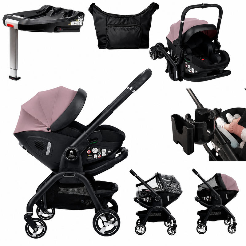 For Your Little One Qubi Infant Car Seat Stroller 7 Piece Bundle - Pastel Pink