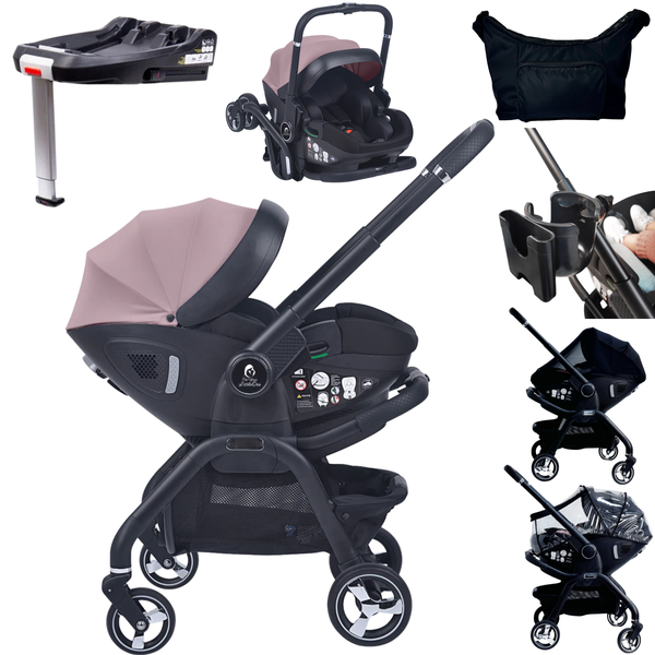 For Your Little One Qubi Infant Car Seat & Stroller 7 Piece Bundle - Pastel Pink