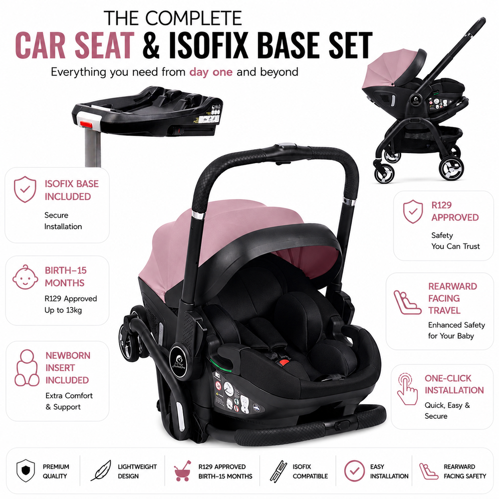 For Your Little One Qubi Infant Car Seat & Stroller & Base - Pastel Pink - For Your Little One