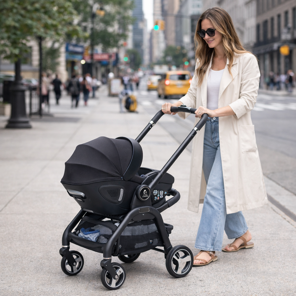 For Your Little One Qubi Infant Car Seat & Stroller 7 Piece Bundle - Eclipse Black - For Your Little One