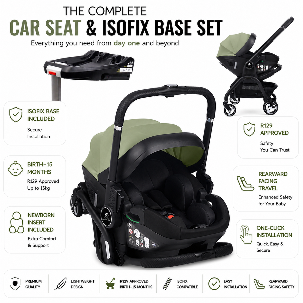 For Your Little One Qubi Infant Car Seat & Stroller & Base - Sage Green - For Your Little One