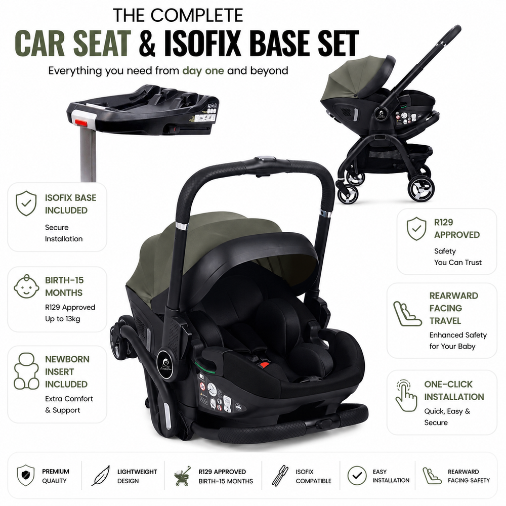 For Your Little One Qubi Infant Car Seat & Stroller & Base - Olive Grey - For Your Little One