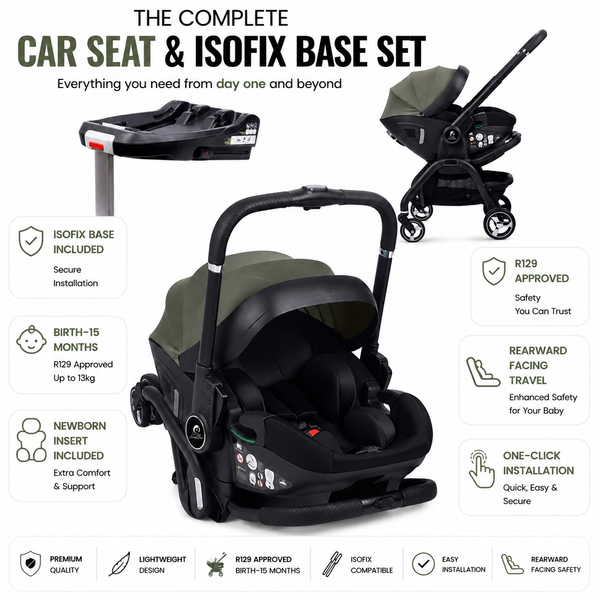For Your Little One Qubi Infant Car Seat Stroller & Base - Olive Grey
