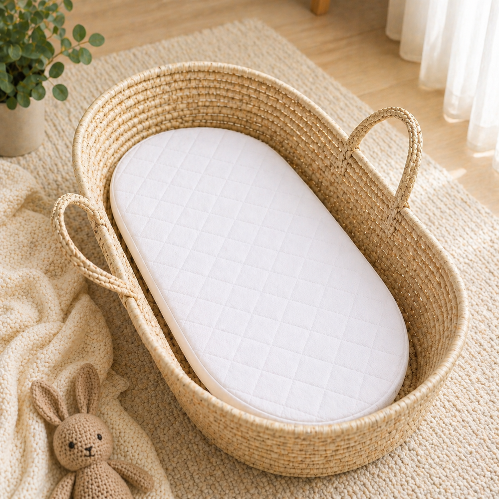 Quilted Moses Basket Mattress 66 x 28 x 3 cm