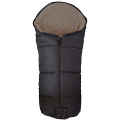 Deluxe footmuff, dark exterior with beige hood and padded leg section