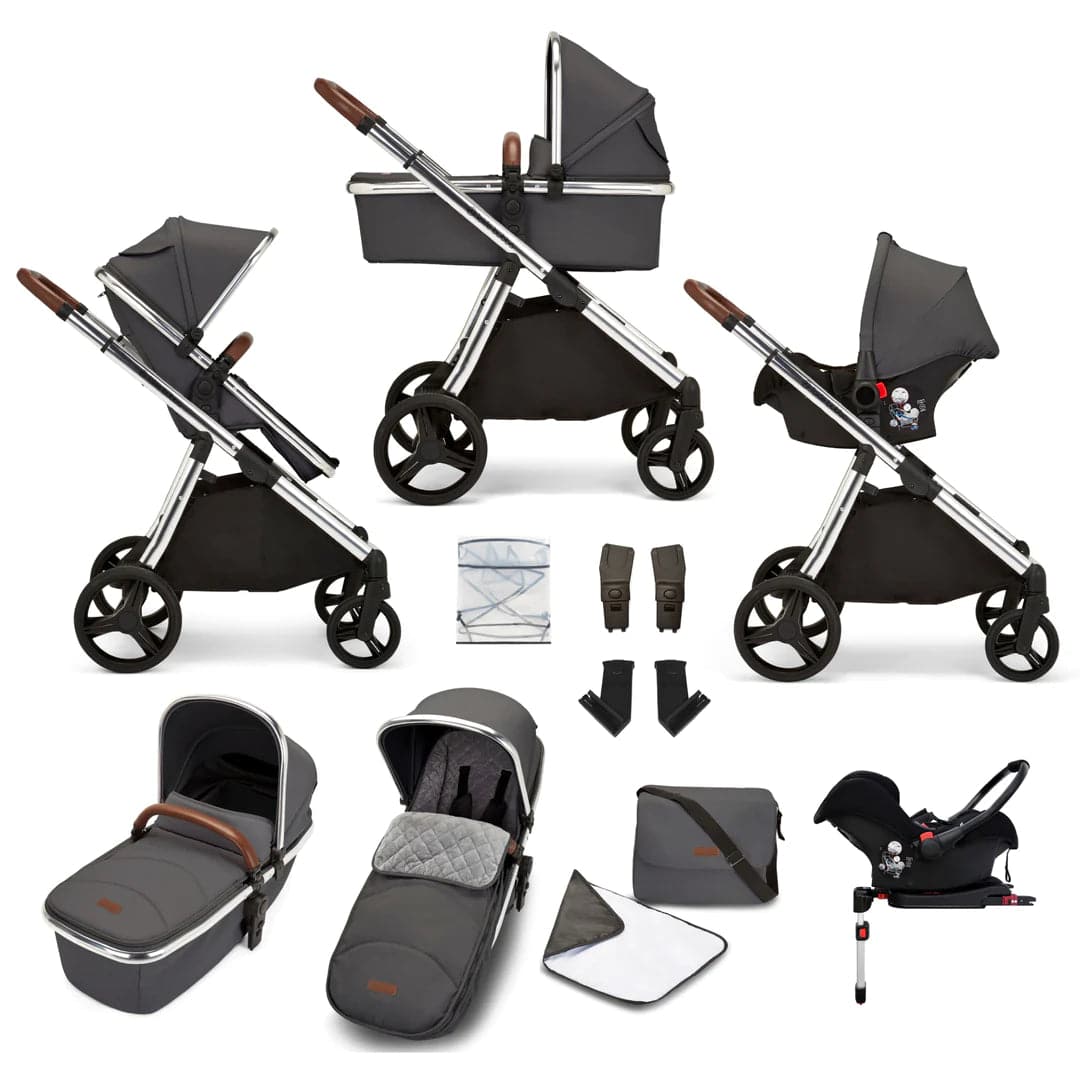 Ickle bubba Eclipse Travel System with Galaxy Car Seat and Isofix Base - Chrome / Graphite Grey / Tan -  | For Your Little One