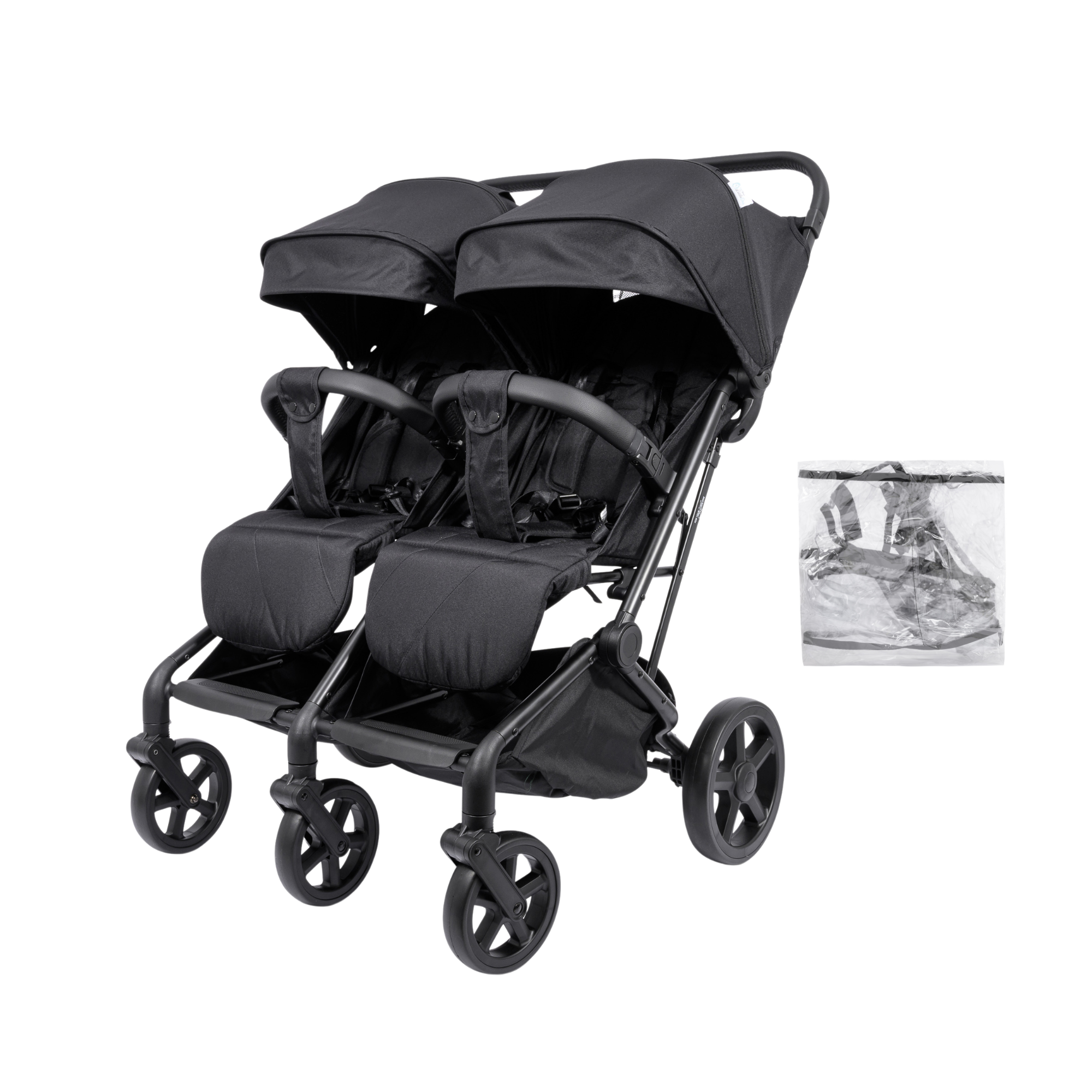 For Your Little One Duo Twin Easyfold Pushchair Raincover Bundle - Black   