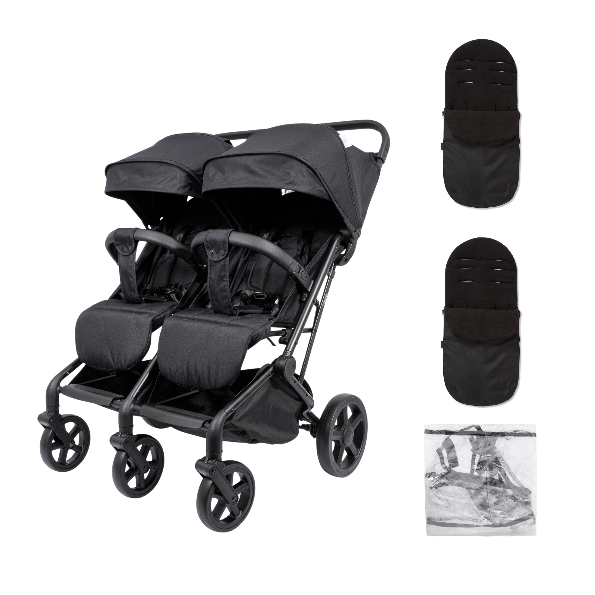 For Your Little One Duo Twin Easyfold Pushchair Full Bundle - Black   