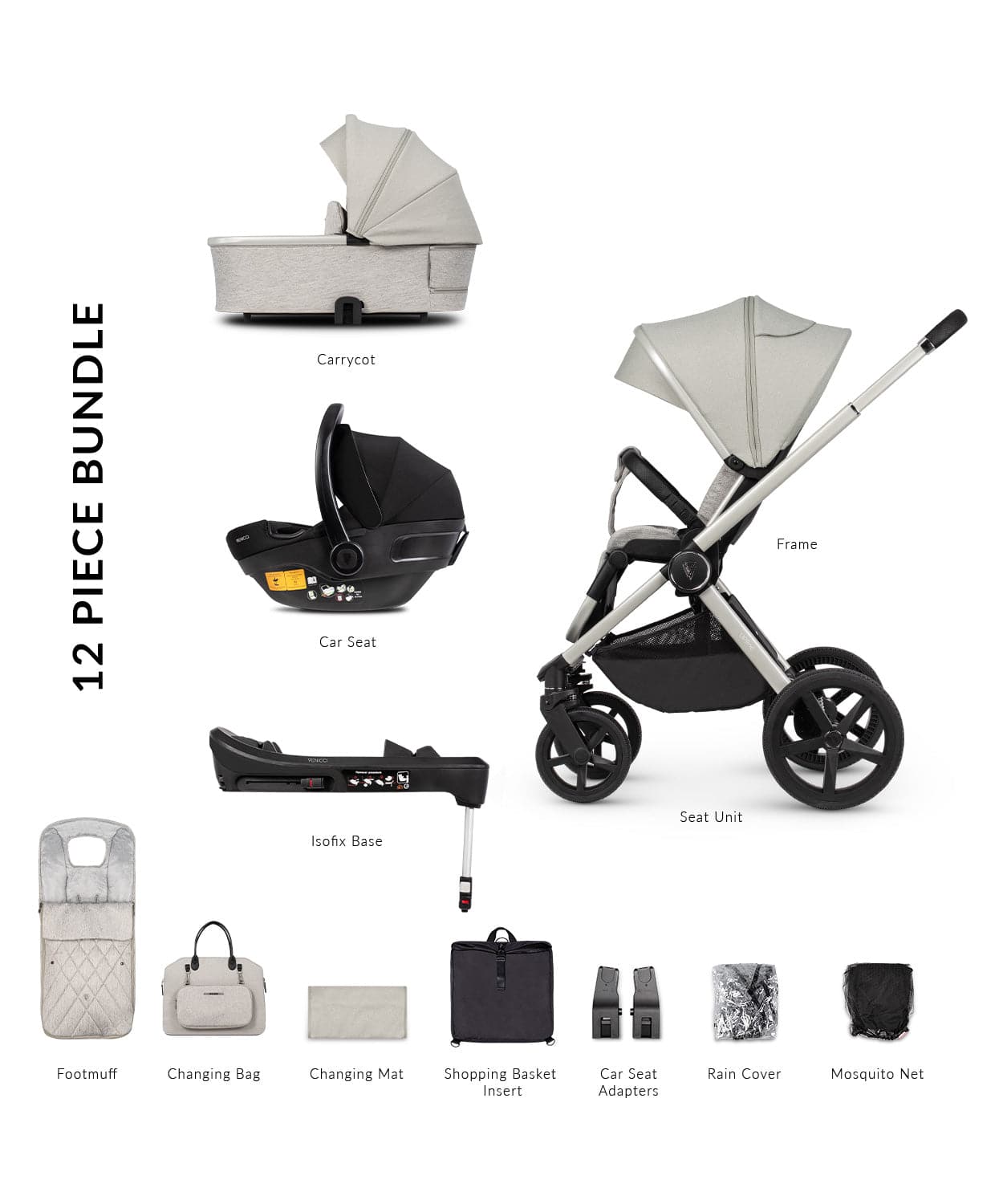 Venicci Tinum Upline 3 in 1 Travel System Bundle + IQ Base - Moonstone -  | For Your Little One