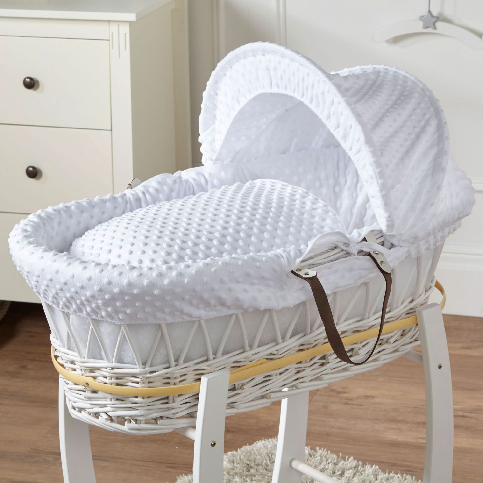 White Dimple White Wicker Baby Moses Basket With Stand   