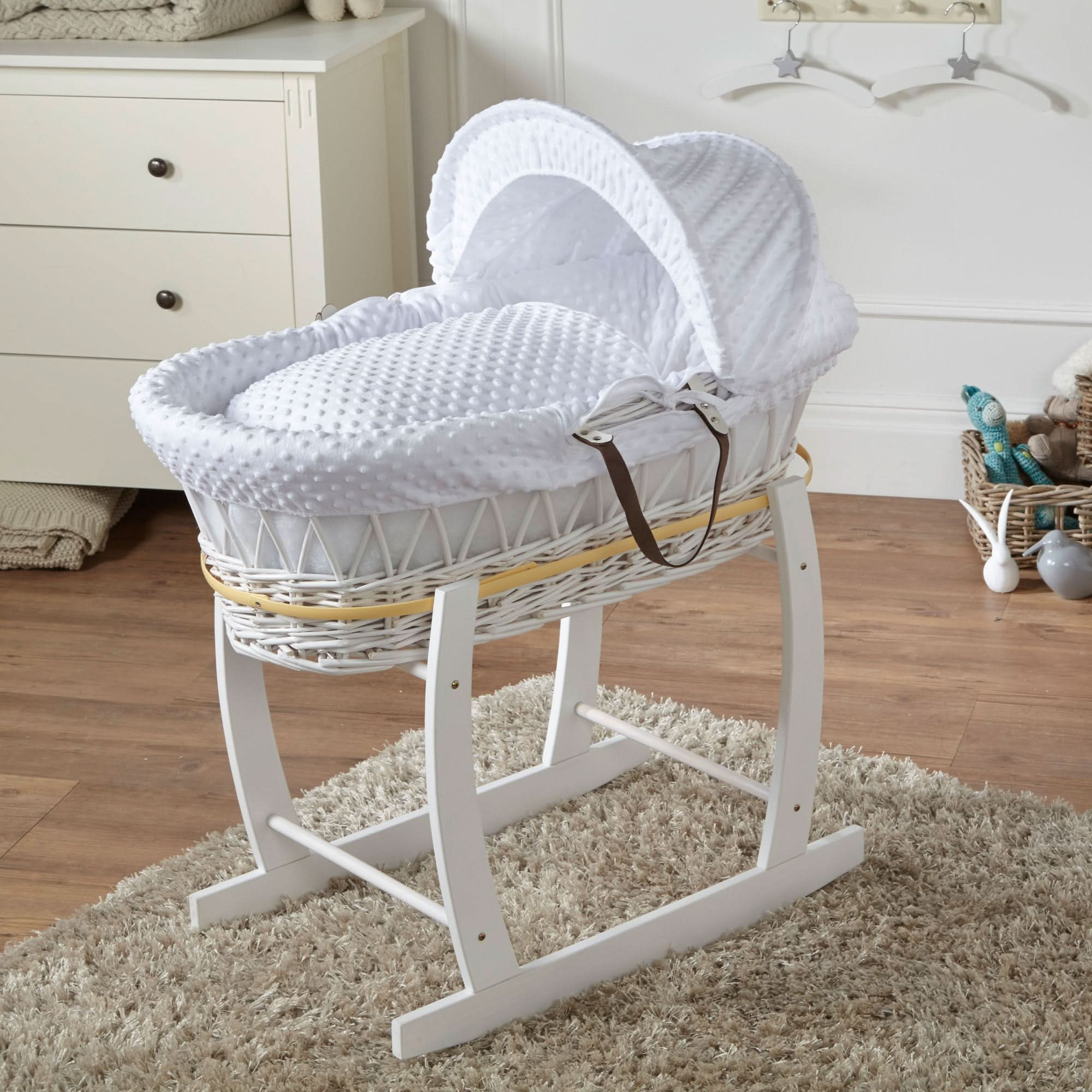 White Dimple White Wicker Baby Moses Basket With Stand   