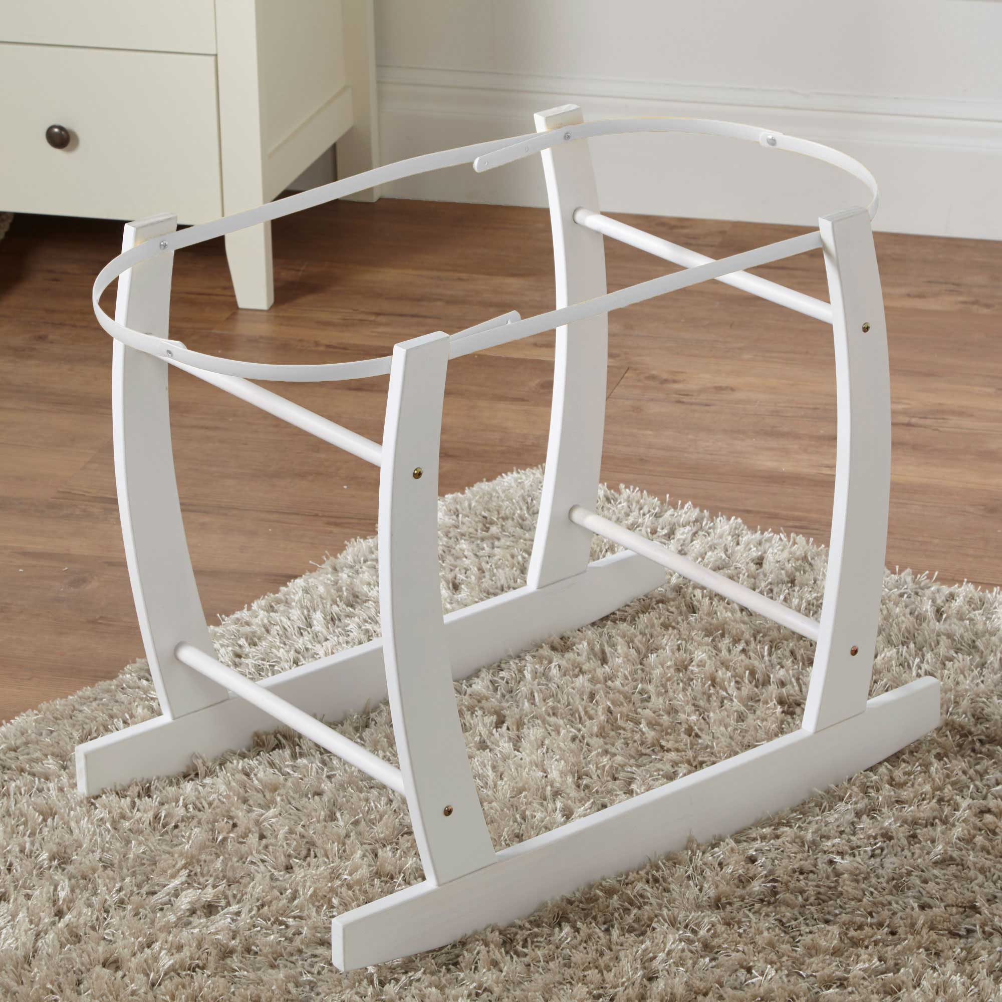 White Deluxe Moses Basket Rocking Stand Pine UK White Deluxe Moses Basket Rocking Stand Pine UK