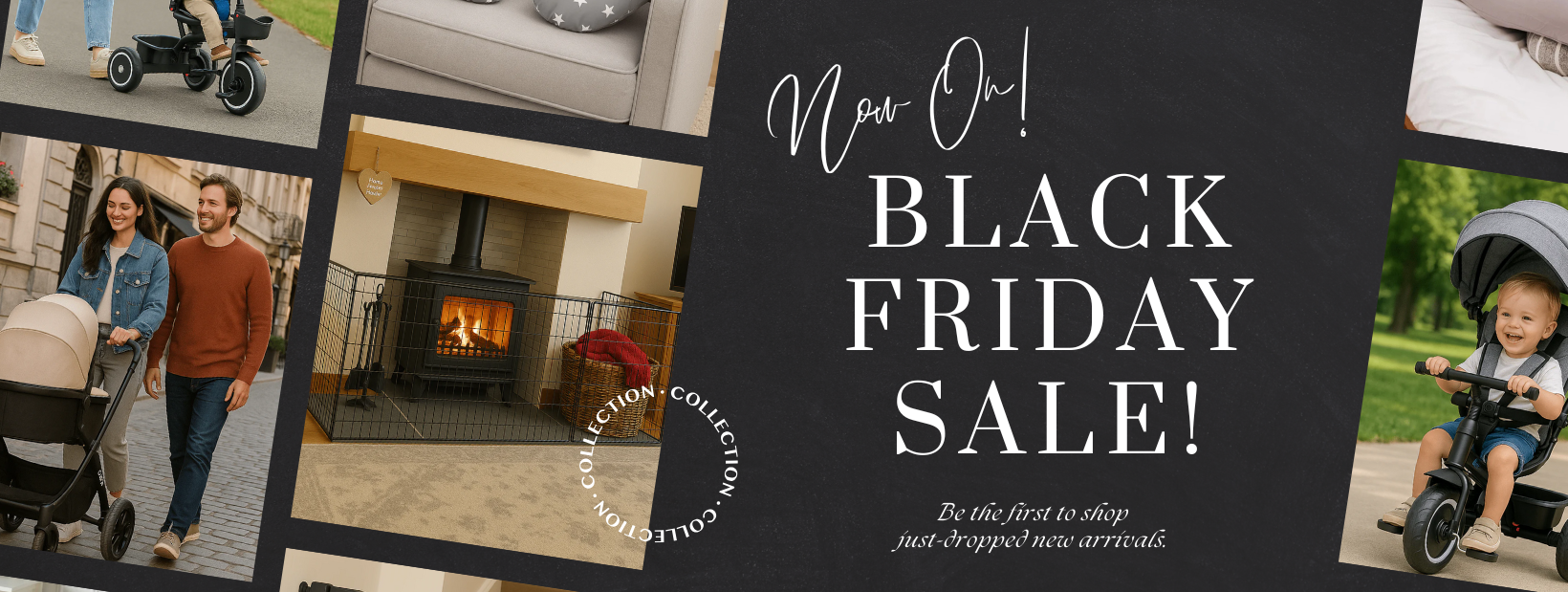 Black Friday sale advertisement with family photos and promotional text.