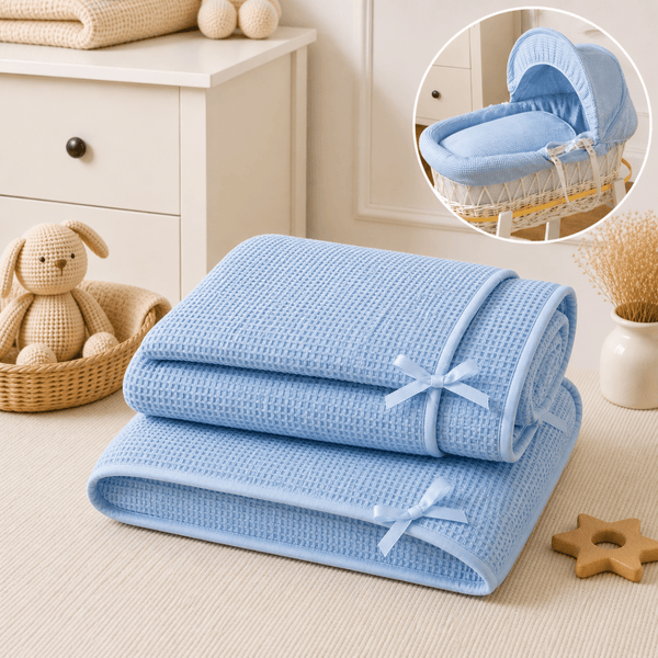 Blue Waffle Moses Basket Bedding Set - For Your Little One