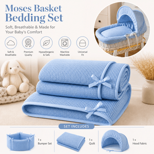 Blue Waffle Moses Basket Bedding Set - For Your Little One