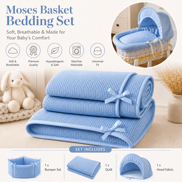 Blue Waffle Moses Basket Bedding Set - For Your Little One