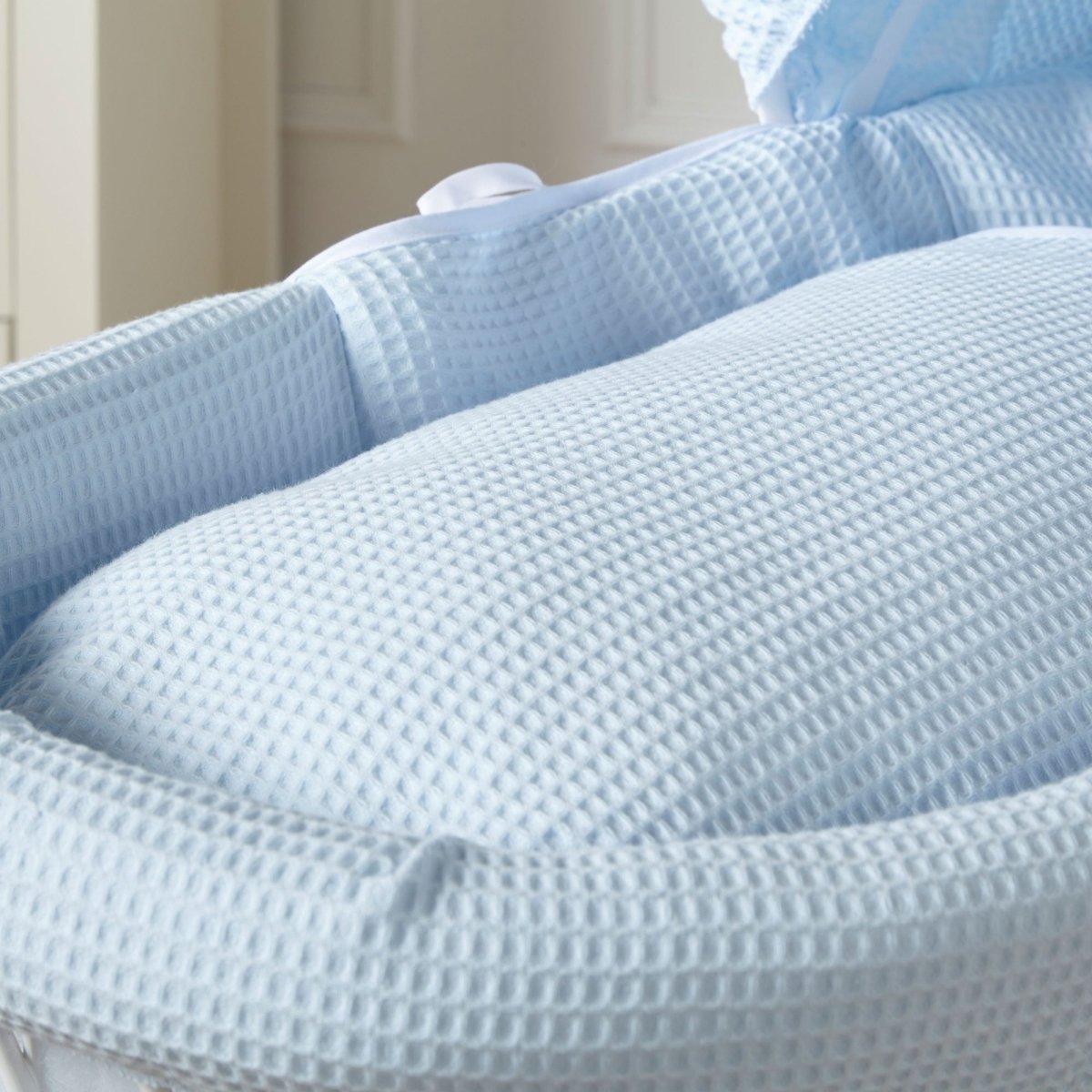 Blue Waffle White Wicker Baby Moses Basket With Stand - For Your Little One