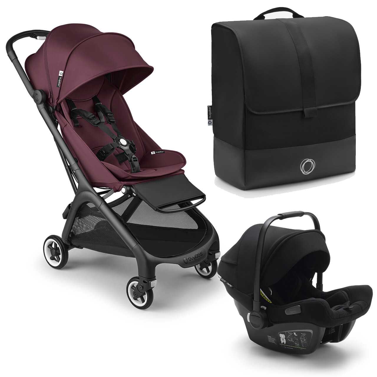 Bugaboo Butterfly + Turtle Travel System Bundle - Dark Cherry (FREE Transport Bag!)