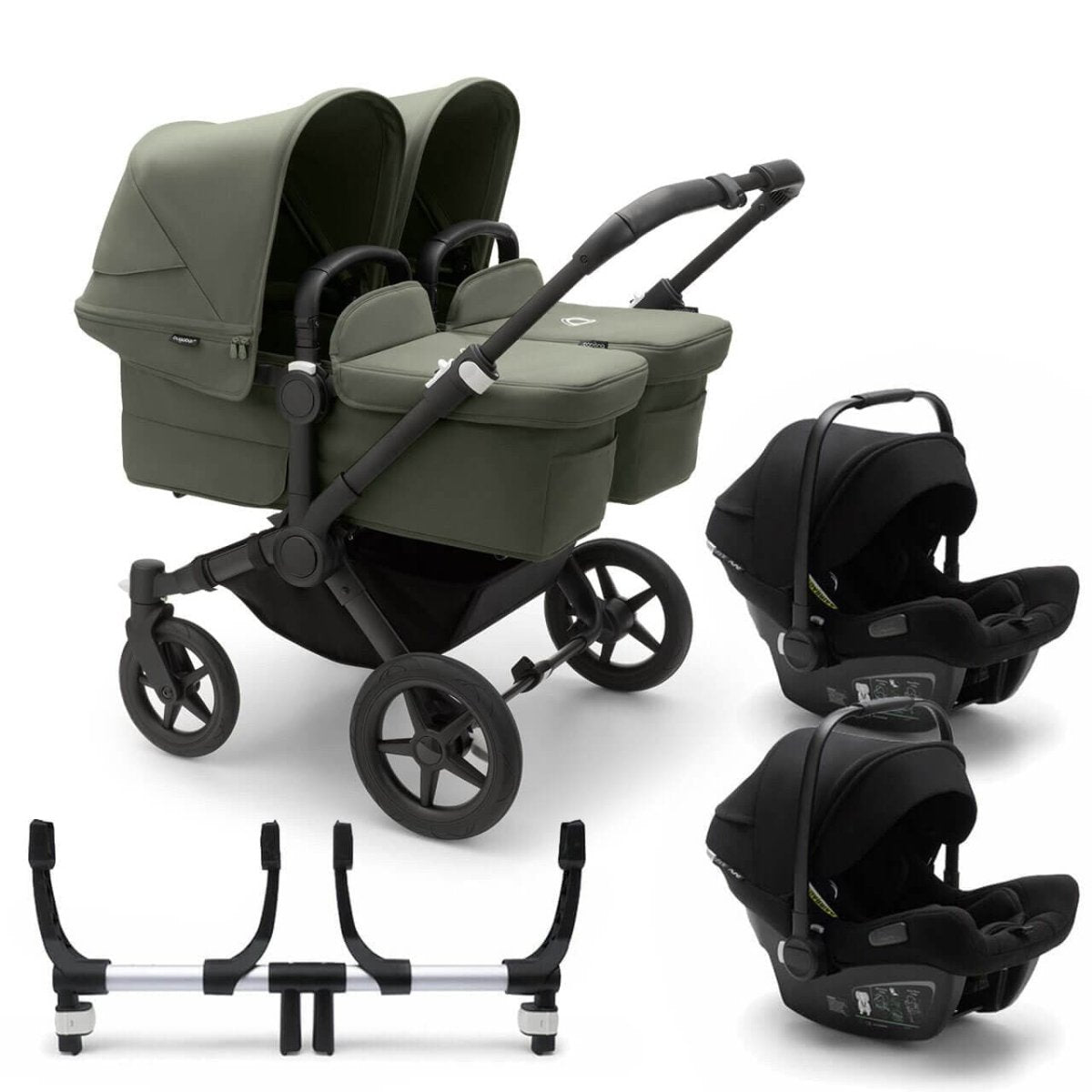 Bugaboo Donkey 5 Twin Complete Travel System + Turtle Air - Black/Forest Green - For Your Little One