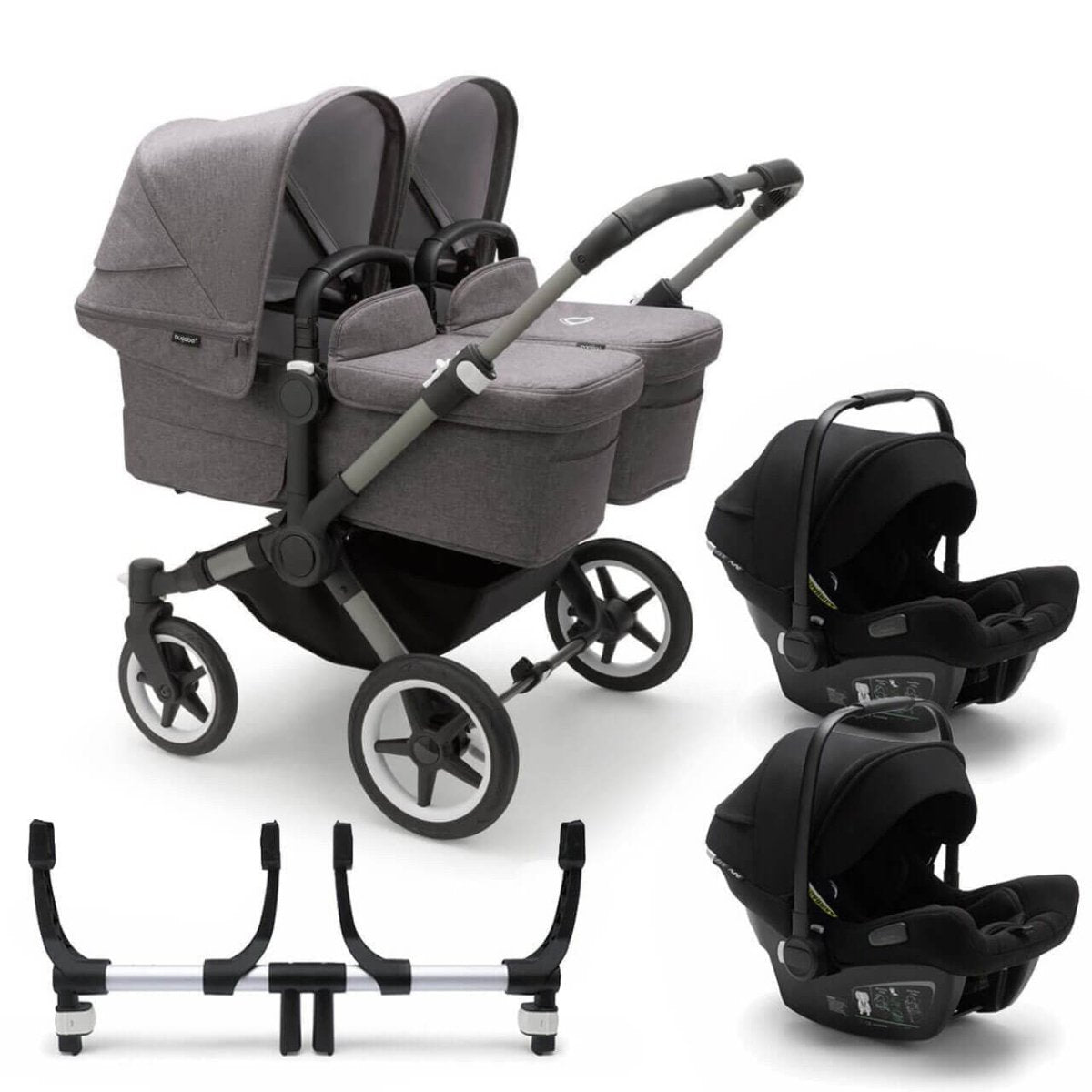 Bugaboo Donkey 5 Twin Complete Travel System + Turtle Air - Graphite/Grey Melange - For Your Little One