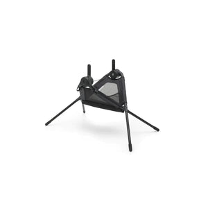Black stroller carrycot stand with tripod legs and adjustable support frame