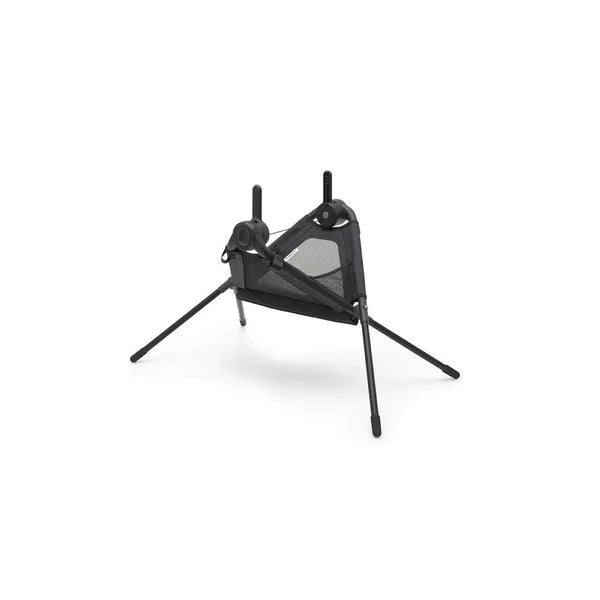 Black stroller carrycot stand with tripod legs and adjustable support frame