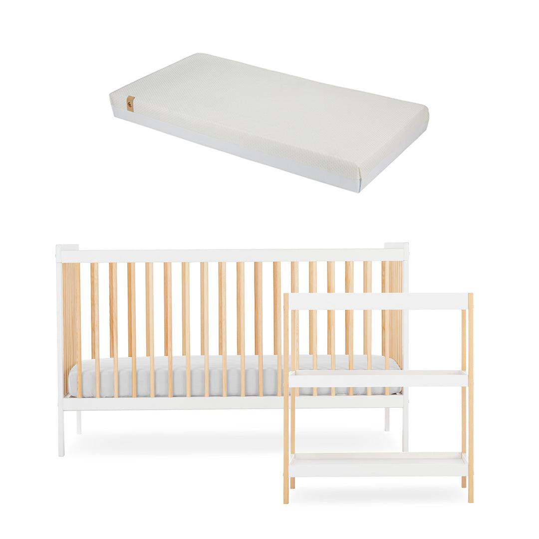 CuddleCo Nola 2 Piece Set Changer + Cot Bed - White/Natural - For Your Little One