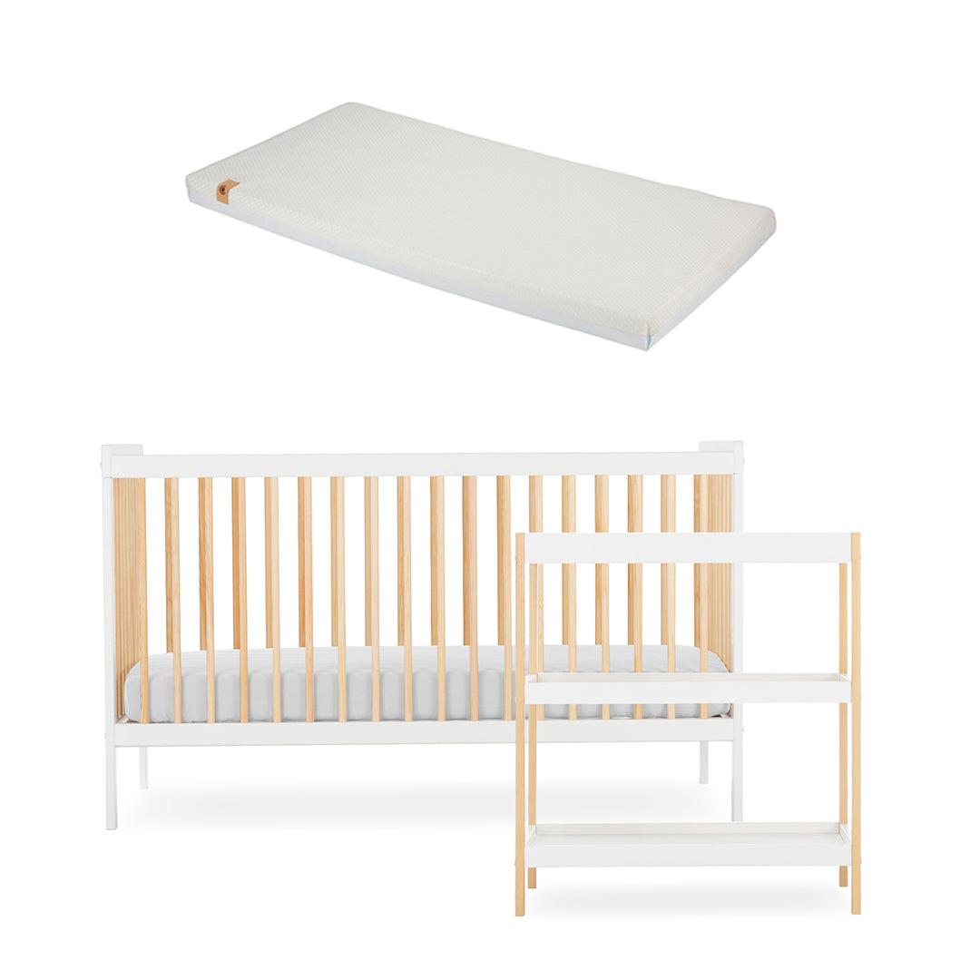 CuddleCo Nola 2 Piece Set Changer + Cot Bed - White/Natural - For Your Little One