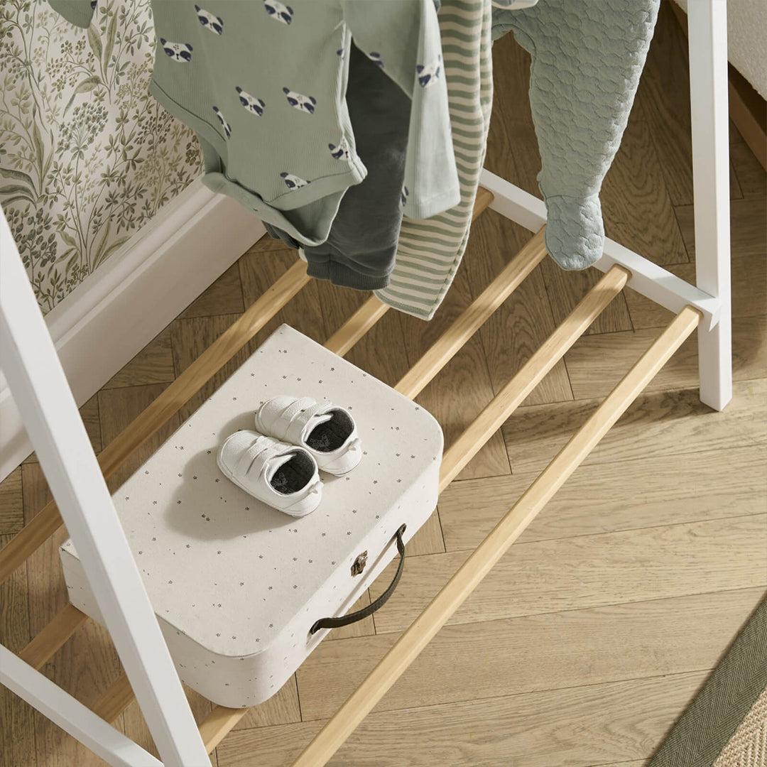 CuddleCo Nola 3 Piece Set Changer, Cot Bed + Clothes Rail - White/Natural - For Your Little One