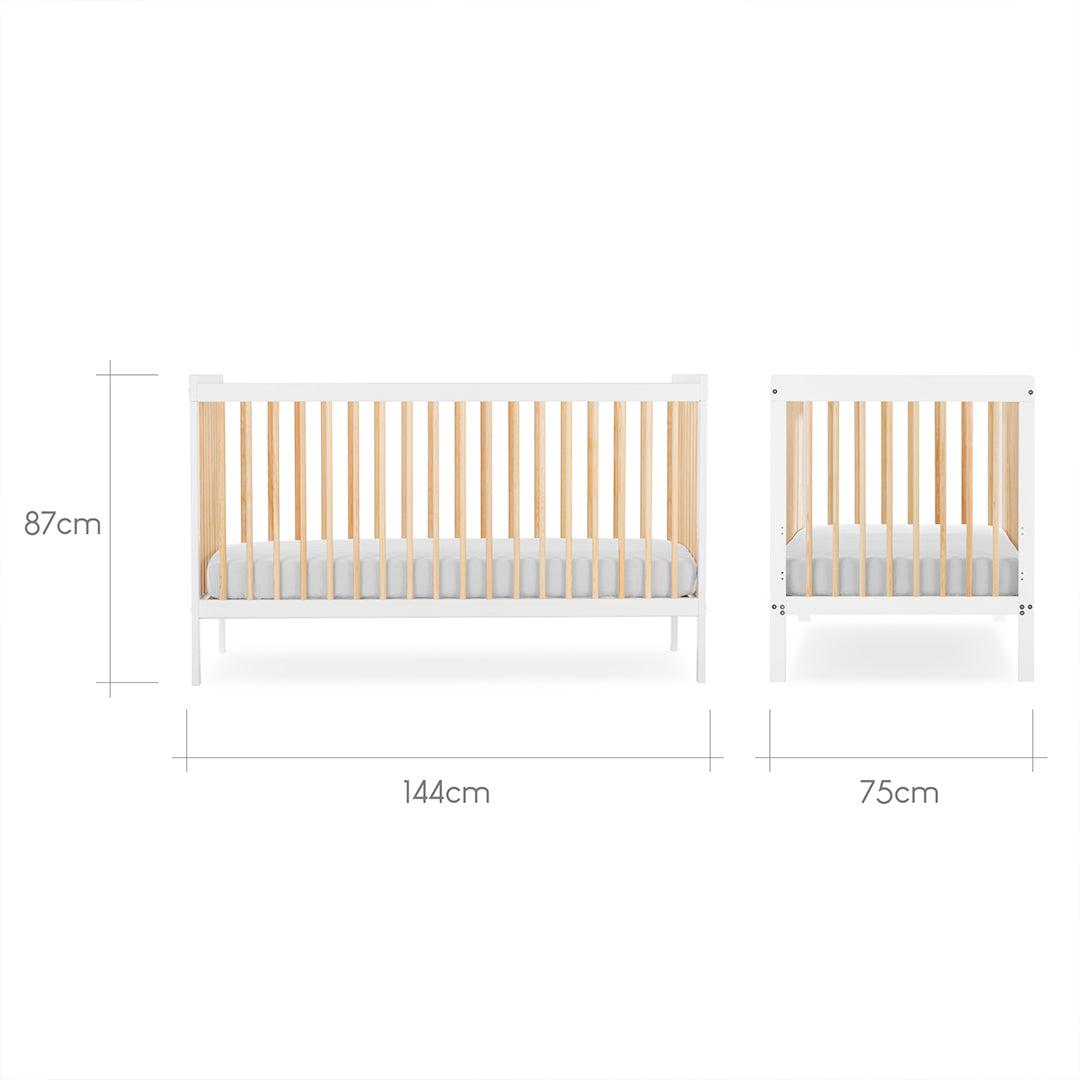 CuddleCo Nola 3 Piece Set Changer, Cot Bed + Clothes Rail - White/Natural - For Your Little One