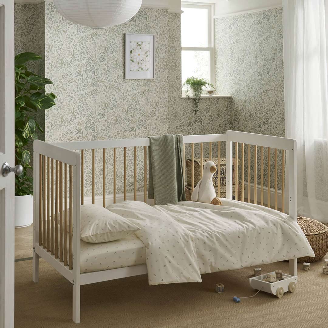 CuddleCo Nola 3 Piece Set Changer, Cot Bed + Clothes Rail - White/Natural - For Your Little One
