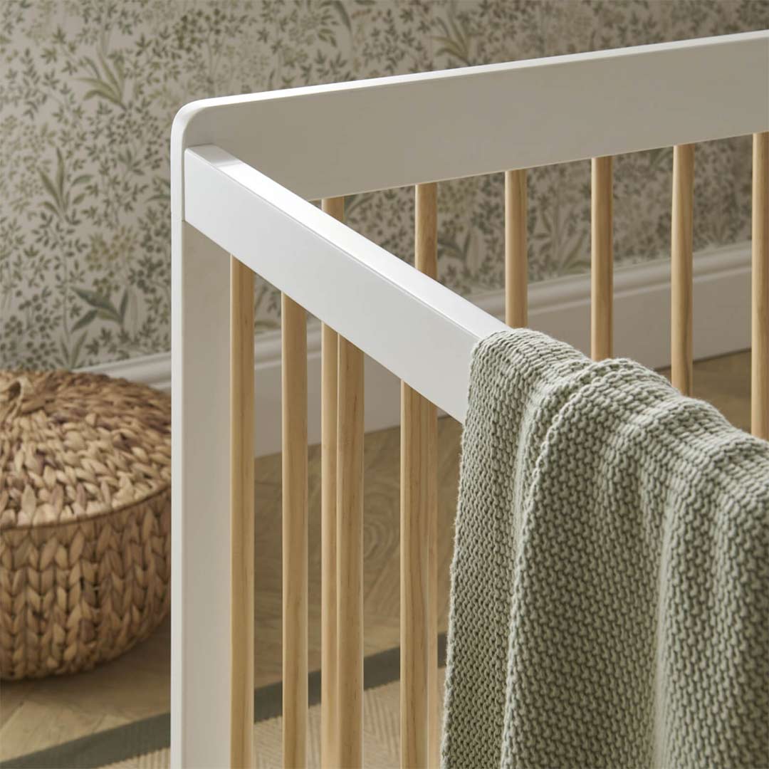 CuddleCo Nola 3 Piece Set Changer, Cot Bed + Clothes Rail - White/Natural - For Your Little One