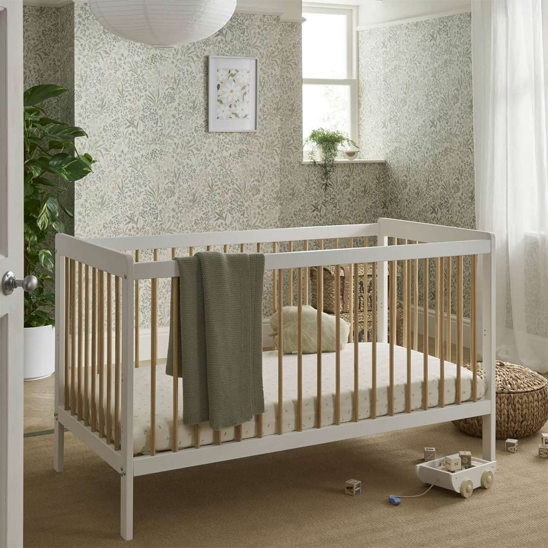 CuddleCo Nola 3 Piece Set Changer, Cot Bed + Clothes Rail - White/Natural - For Your Little One