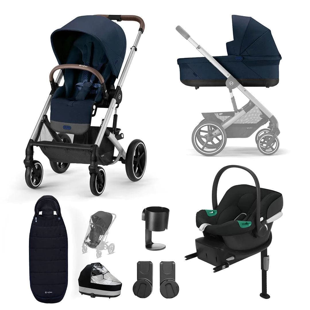 Cybex Balios S Lux 10 Piece Comfort Travel System Bundle - Ocean Blue Gold Footmuff  