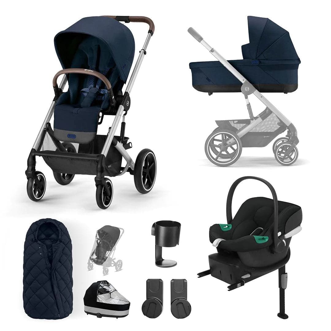 Cybex Balios S Lux 10 Piece Comfort Travel System Bundle - Ocean Blue SNOGGA Footmuff  