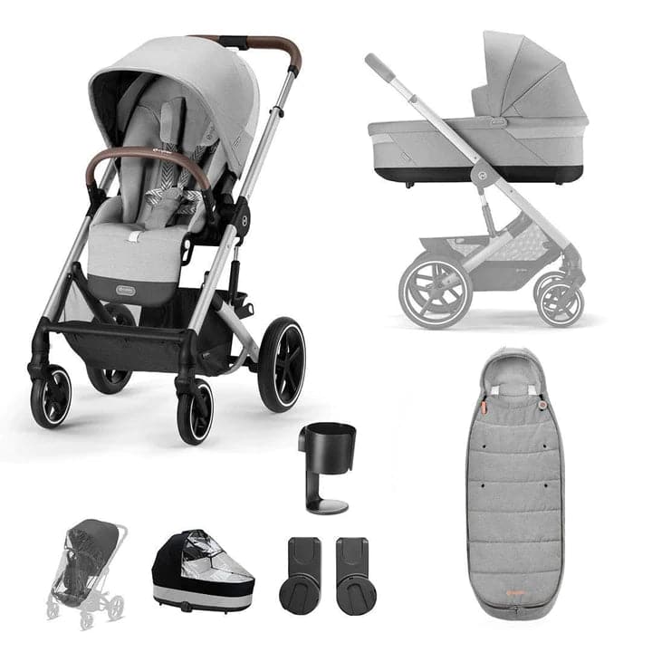 Cybex Balios S Lux 8 Piece Essential Pushchair Bundle - Lava Grey Gold Footmuff  