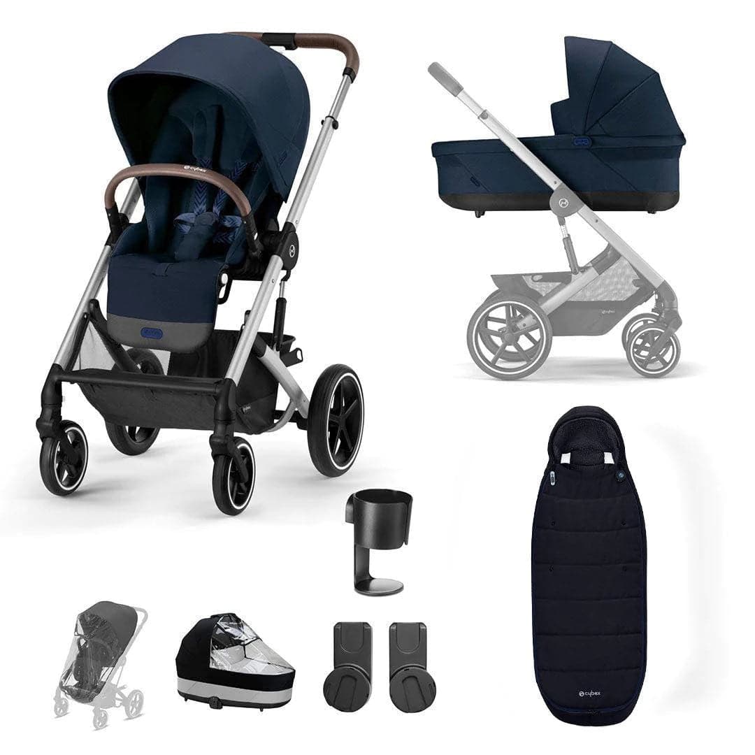 Cybex Balios S Lux 8 Piece Essential Pushchair Bundle - Ocean Blue Gold Footmuff  