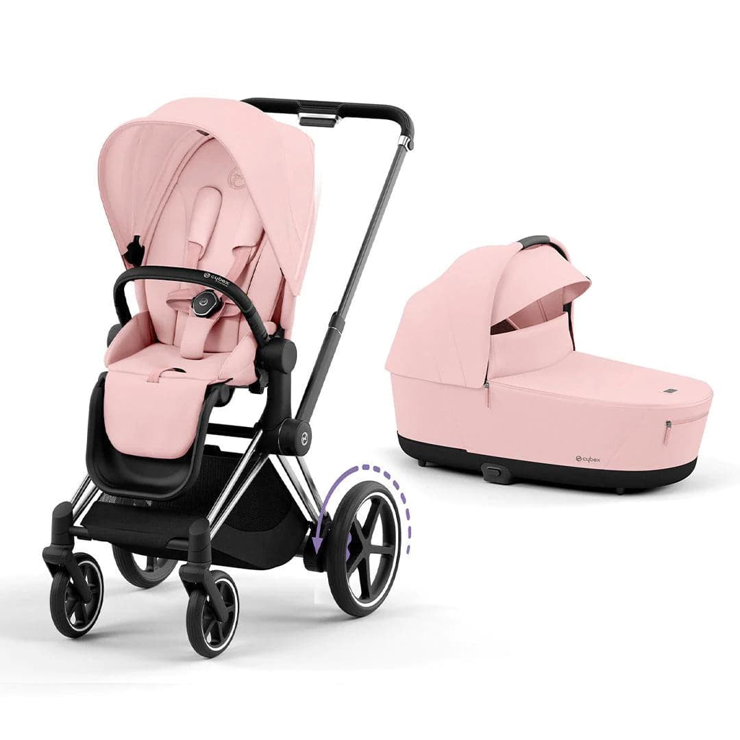 Cybex e-Priam Pushchair - Peach Pink Peach Pink / Chrome & Black Lux Carrycot 