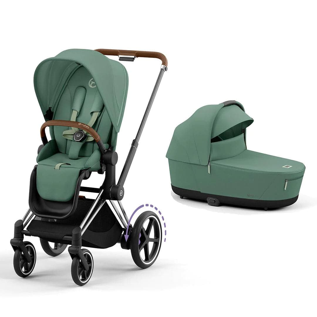 Cybex e-Priam Pushchair - Leaf Green Leaf Green / Chrome & Brown Lux Carrycot 