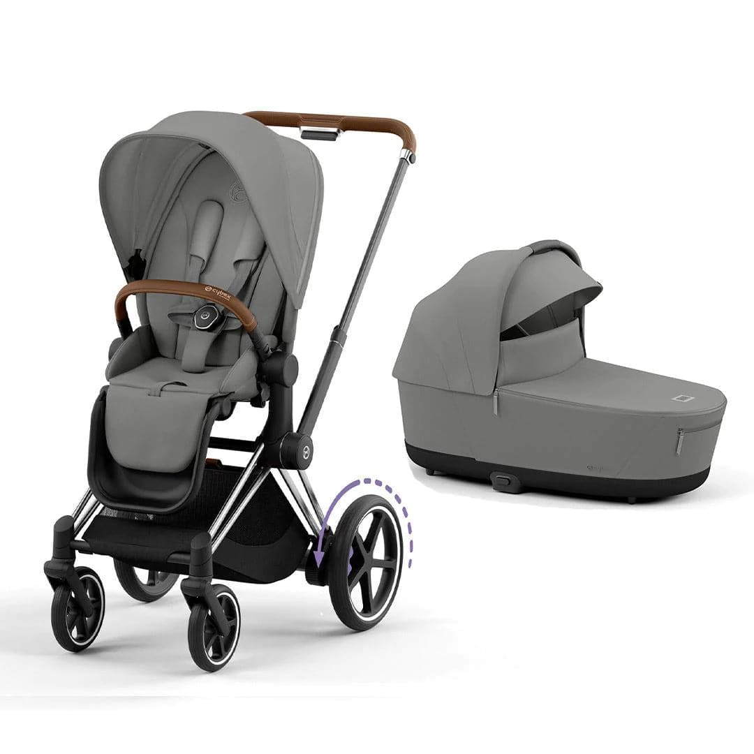 Cybex e-Priam Pushchair - Mirage Grey Mirage Grey / Chrome & Brown Lux Carrycot 