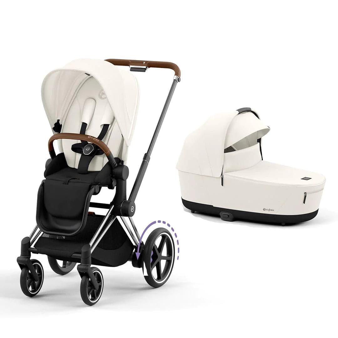 Cybex e-Priam Pushchair - Off White Off White / Chrome & Brown Lux Carrycot 