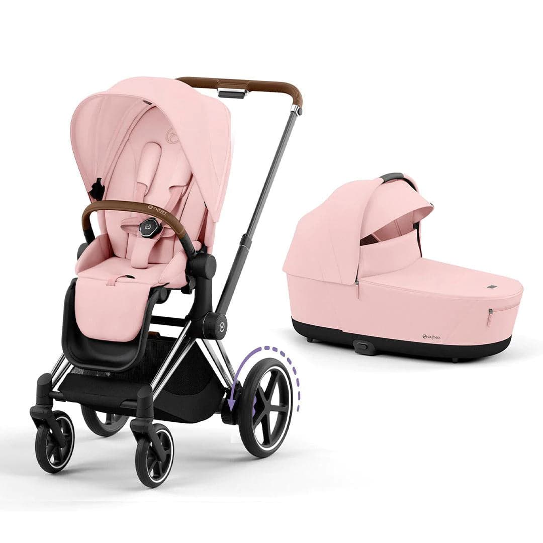 Cybex e-Priam Pushchair - Peach Pink Peach Pink / Chrome & Brown Lux Carrycot 