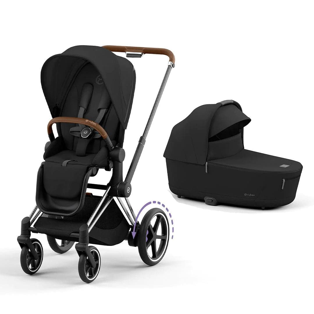 Cybex e-Priam Pushchair - Sepia Black Sepia Black / Chrome & Brown Lux Carrycot 