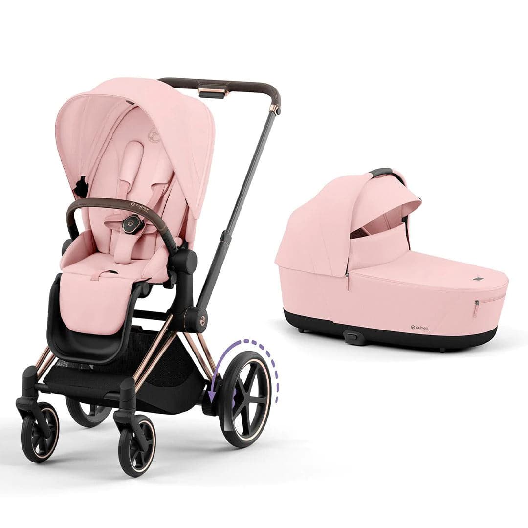 Cybex e-Priam Pushchair - Peach Pink Peach Pink / Rose Gold Lux Carrycot 