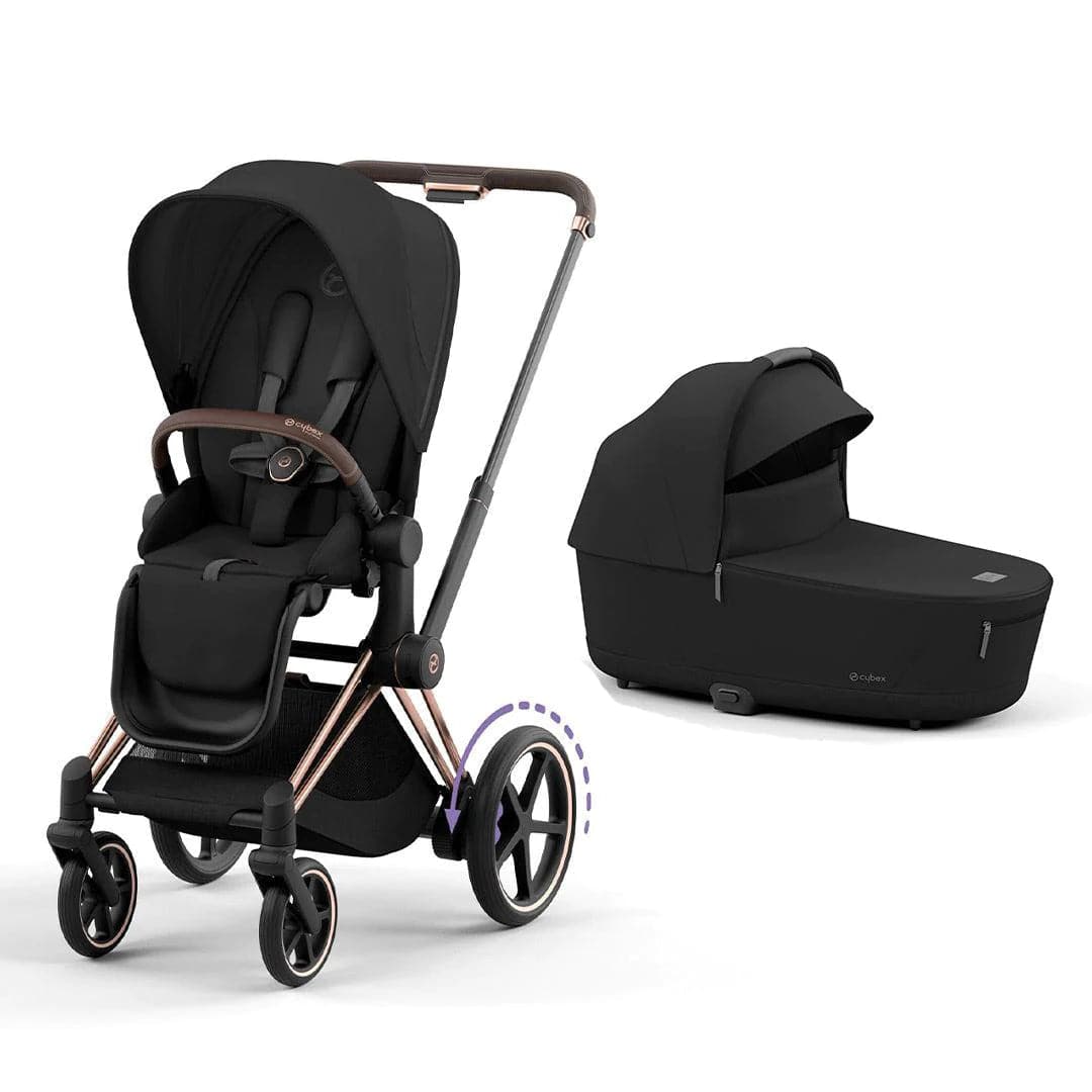 Cybex e-Priam Pushchair - Sepia Black Sepia Black / Rose Gold Lux Carrycot 