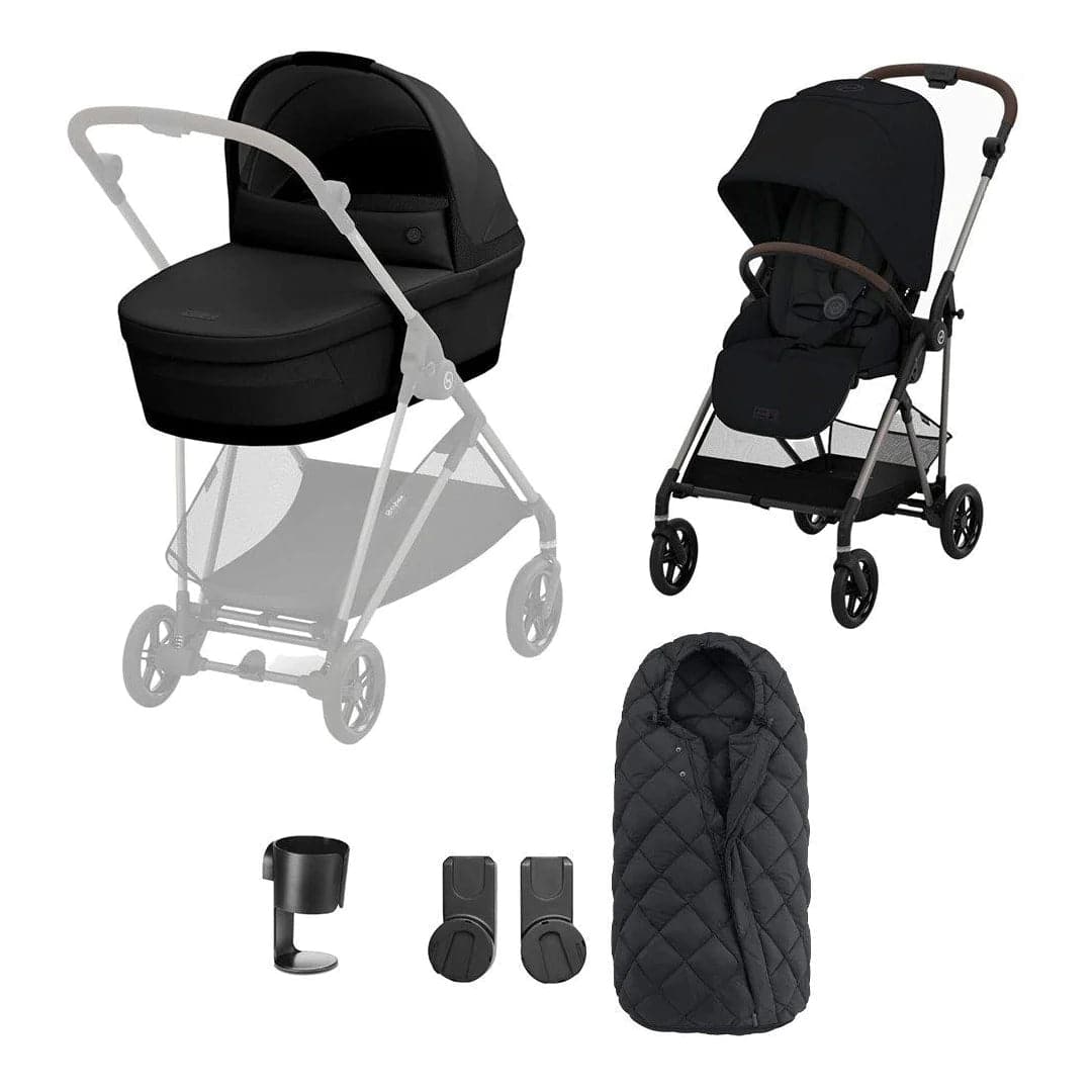 Cybex Melio Essentials Pushchair Bundle - Moon Black -  | For Your Little One